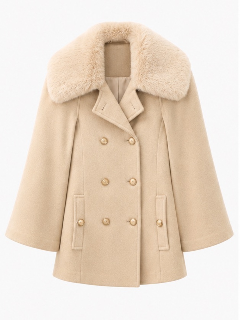 Elegant Cream Coat Detachable Collar